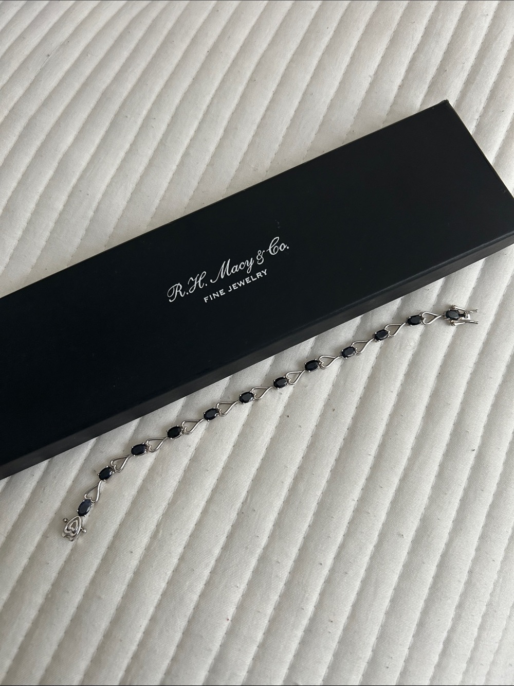 Macys Heart Link Sterling Silver Sapphire Bracelet